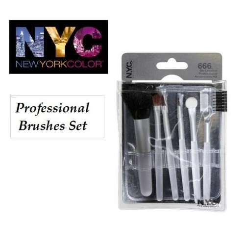 N.Y.C. New York 6 pcs Cosmetic Brushes Set Professional Accessories Kit-Travel Size