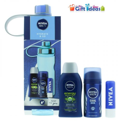 Nivea Men Hydrate & Go 4 Piece Water Bottle and Minis Gift Set