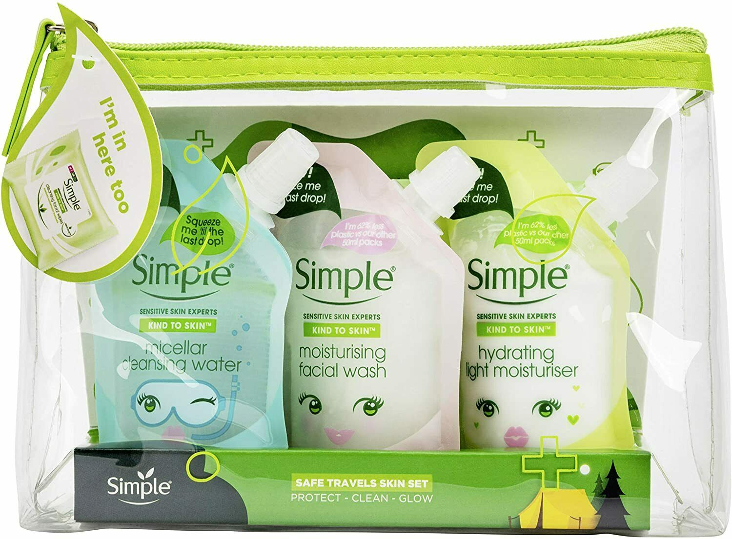 Simple Safe Travel 5pcs Skin Set & Face Wash & Clear Zipped Bag-Gift Set