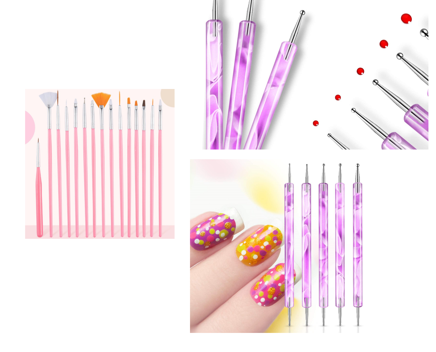 Set 20pcs Nail Art Brush & Double-Sided Dotting Pens