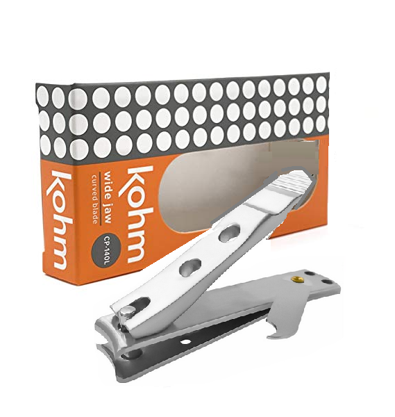 Kohm Toenail Clipper for Thick Nails Wide Jaw, Curved Blades